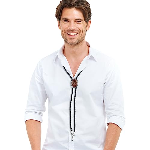 Fansilver 5Pcs Handmade Bolo Tie for Men Western Cowboy Leather Necktie Halloween Costume Accessories for Men Women
