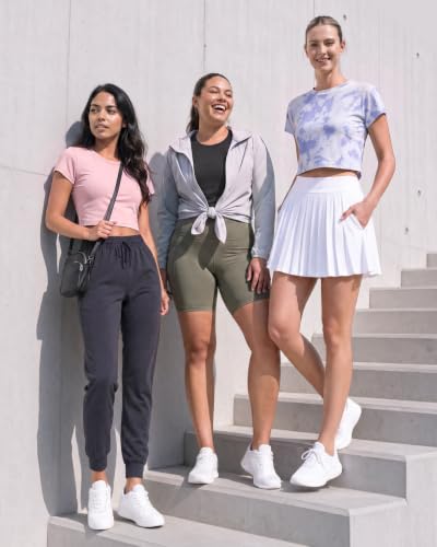 Image of Real Essentials 5 Pack: Women's Dry Fit Crop Top - Short Sleeve Crew Neck Stretch Athletic Tee (Available in Plus Size)