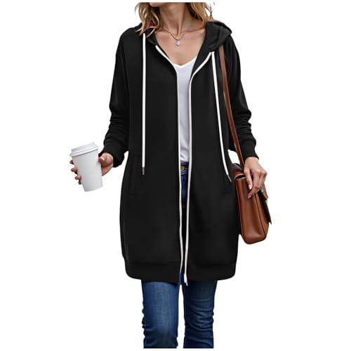 Long Hoodies for Women Zip Up Double Zipper Fleece Jacket Tunic Sweatshirts Fall Winter Fashion Clothes2