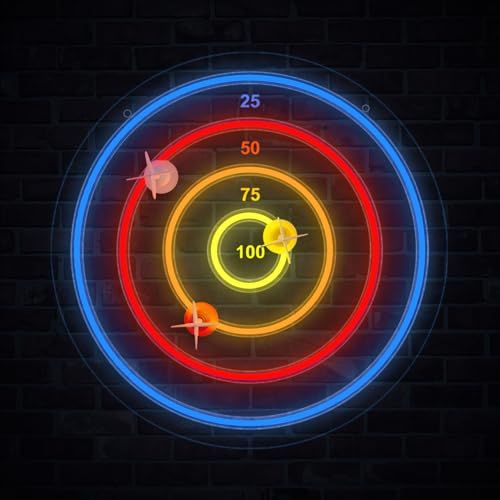 BITILLUM LED Light Up Dartboard with Safe Suction Cup Darts LED Dartboard with Backlight for Kids Teens & Adults USB Powered Game Room Wall Decor for Family Fun(Transparent 15.8 * 15.8Inches)