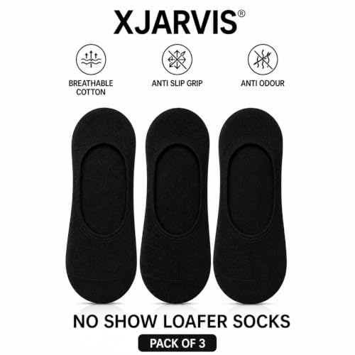 Image of XJARVIS Men No Show Loafer Socks | Invisible Low Cut Cotton Socks with Anti Slip Heel Grip | Breathable, Sweat Absorbent & Anti Odour Summer Socks for Sneakers & Shoes
