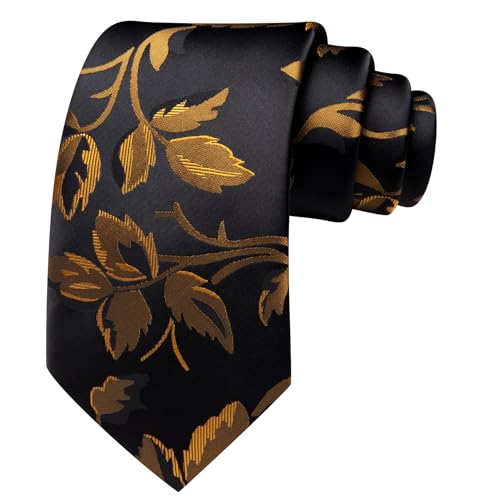 Image of Barry.Wang Flower Ties for Men Silk Woven Floral Tie Sets Necktie Handkerchief Cufflinks Wedding Party