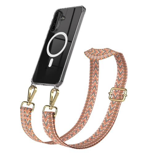 EAZY CASE Handykette - Verstellbares Taschenband kompatibel mit Samsung Galaxy A36, Schulterriemen, Handykordel mit Silikon Hülle, Qi Charging kompatibel, Umhängetasche, Orange Grün Gold