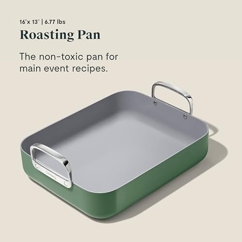 Caraway Roasting Pan - 16x13” Roasting Pan with Rack - Non-Stick Ceramic Coated - Non Toxic, PTFE & PFOA Free - Oven Safe & Compatible with All Stovetops - Sage - Image 5