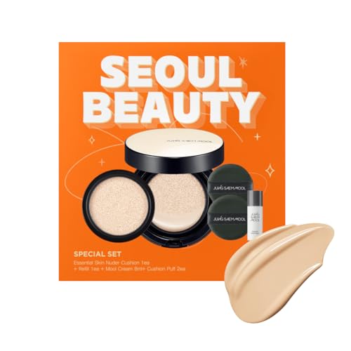 Image of JUNG SAEM MOOL Essential Skin Nuder Cushion | Natural Finish, Buildable Coverage Cushion Foundation by Korean Makeup Artist (Refill Included, SPF 50 | Gift Set with Mool Cream & Puff), 21 Medium