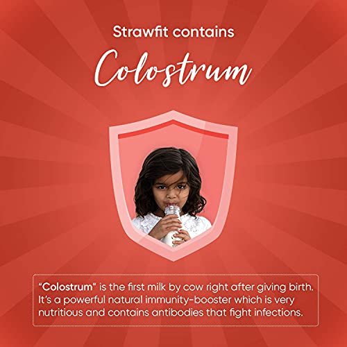 Strawfit Strawberry Bliss Flavoring Straws with Colostrum for Immunity | Yummy and Nutritious and Healthy Choice | New Way of Drinking Milk | India's 1st Milk Flavored Straw - (Pack of 30 straws)