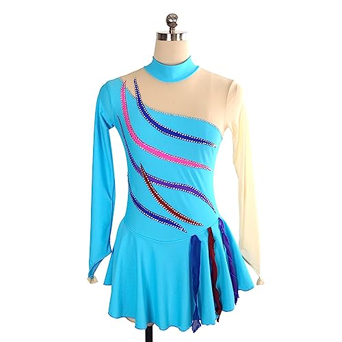 Vestido de patinação artística, listra de cor simples strass Competição de patinação artística Traje