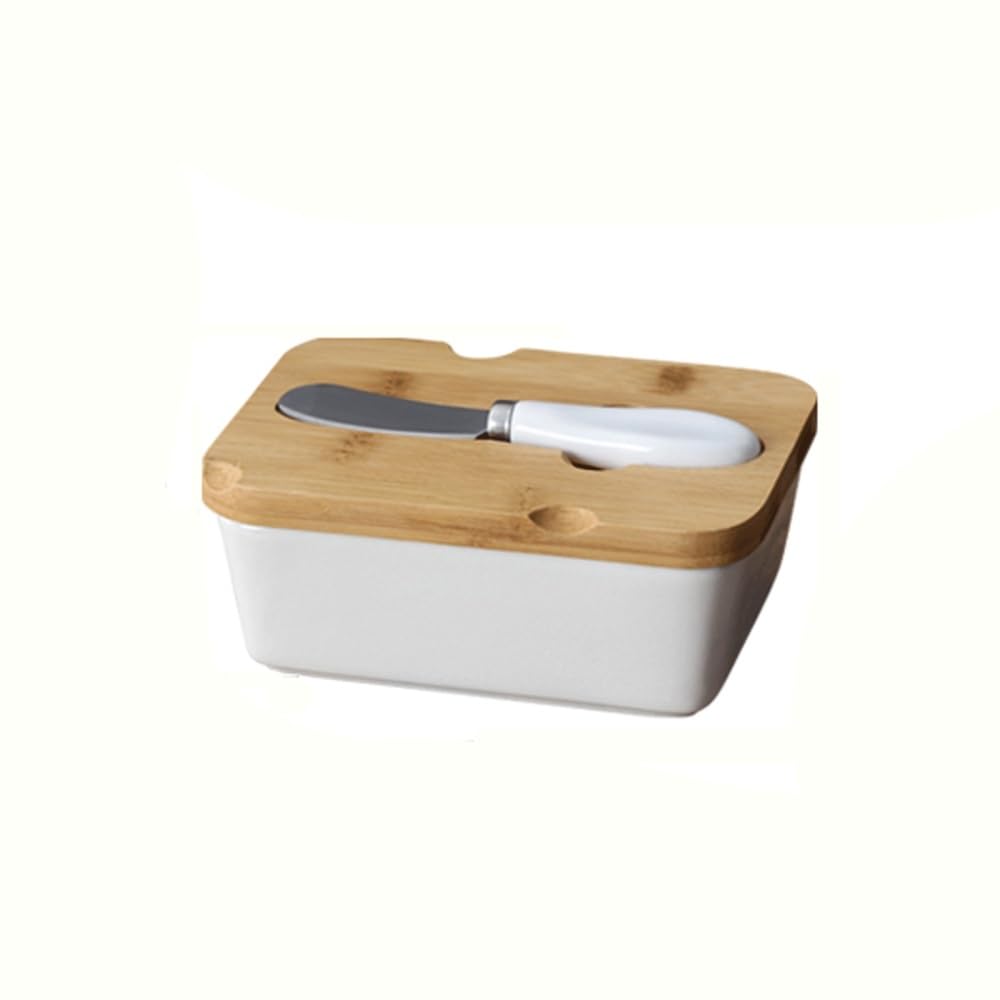 Butter Dish Butter Box Square Ceramic with Spoon for Home, Kitchen Utensils
