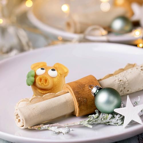 Günthart 2er Set Marzipan Schweinchen Gold - 2 x 40g, edle Geschenkverpackung mit goldenem Overspray & grünem Kleeblatt, als Glücksbringer, perfekt für Silvester und als Glücksgeschenk​