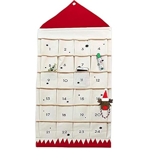 Christmas Advent Calendar with Pockets Wall Hanging Bag for Home Xmas Countdown Decoration (Red) Cover