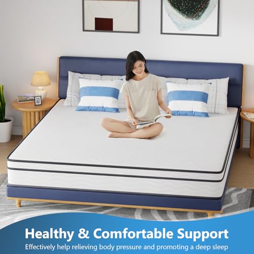 Image of FDW 10 Inch King Mattress,Hybrid Mattress Memory Foam & Innerspring, Premium Foam Mattress,Pressure Relief,CertiPUR-US Certified,Medium Firm,White