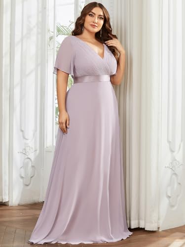 Image of Ever-Pretty Women's Chiffon Formal Evening Dresses for Curvy Women V-Neck Plus Size Floor Length Bridesmaid Dress