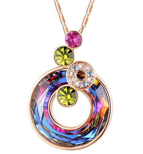 Mother's Day Gifts Round Bubble Necklace Made with Austrian Crystals, Rainbow Stone, Silver-Tone or Rose Gold Plated, 18”+2”Chain