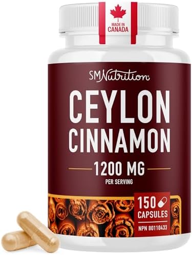 Extra Strength Organic Ceylon Cinnamon Capsules | 1200mg | Sugar Control Support | True Sri Lanka Ceylon Cinnamon Powder | Cinnamon Supplement With 1000mg Plus | Made in Canada, Non-GMO | 150 Pills