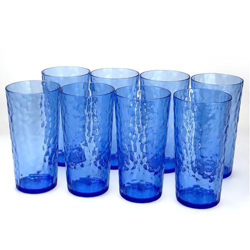 Yalin Bicchieri da 24 once in plastica acrilica, bicchieri da bere riutilizzabili, impilabili, senza BPA, infrangibili, lavabili in lavastoviglie, set di 8 (Blu)