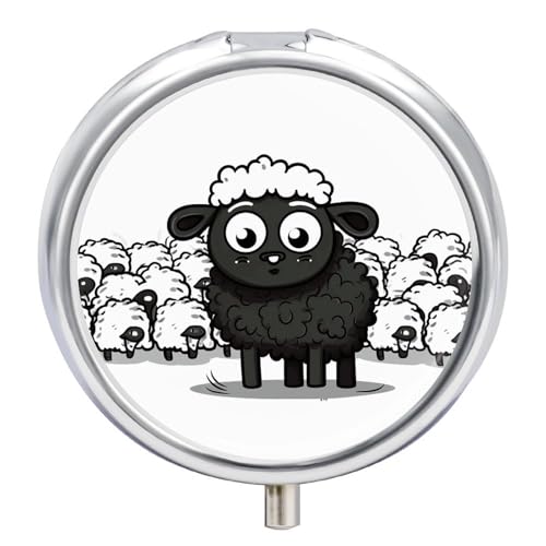 Pill Box Portable Cartoon Black White Sheep Pill Case Cute Pill Organizer for Vitamins Supplements