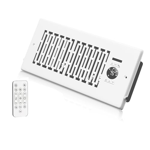 MOTCTQVD Smart Register Booster Fan Fits 4” x 10”, 10-Speed Quiet AC Vent Fan with Thermostat Control for Heating Cooling