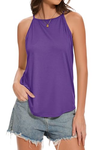 Tank Top for Women Halter Neck Vest Sleeveless Summer Basic Shirts Cami Blouses(Purple,S)