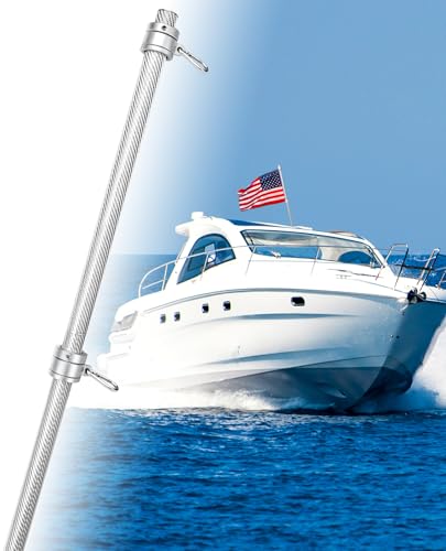 DUPKEV 24 Inch Carbon Fiber Flag Pole – 1 Inch Dia., Sliver Outdoor Flagpole, 360° Rotating Flag Pole Rings, Use for House/Boat/Golf Cart/Motorcycle, Rustproof for All Weather