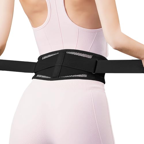 Breathable Slim Back Brace Belt for Men and Women Under Clothes - Lightweight and Thin Lumbar Support for Lower Back Pain, Sciatica, Herniated Disc and Scoliosis Relief, Dual Adjustable Compression-M