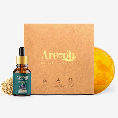Image of Arezou Brightening Face Oil & Face Cleanser Combo - Natural Anti Pigmentation Facial Serum with Sesame & Lavender Oil for Dark Spots, Uneven Skin Tone & Hyperpigmentation | Lightweight & Fast Absorbing Formula for Dry, Mature, and Sensitive Skin | For Men & Women (15ml Oil + 50gmSoap)