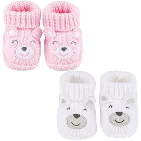 LACOFIA Newborn Knitted Booties - Pink Fox & White Bear Cover