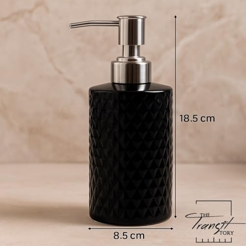 Image of Ceramic Soap Dispenser 330ml (Set of 1) | Refillable Liquid Hand Wash & Lotion Pump Bottle for Bathroom, Kitchen, Spa, Hotels, Office | Premium Ceramic Bathroom Accessory | Black