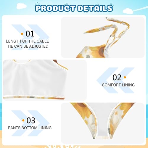 Sunflowers Pattern Artistic Girls' Two Piece Kids Bikini Set Scoop Neck Swimsuit Swimwear Adjustable Shoulder Strap4