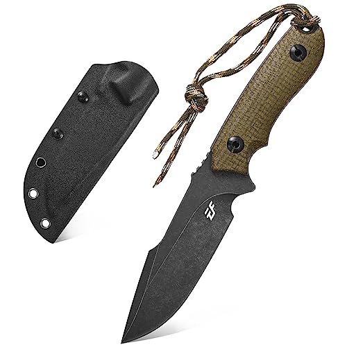 Eafengrow EF130 Fixed Blade Knife, DC53 Steel Blade,Micarta Handle Full Tang Portable EDC Fixed Knifes Straight Knife for Working Camping Hunting Field Adventure(Army Green)