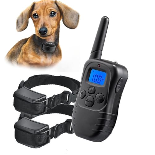 「NexPon」無駄吠え防止首輪 長距離犬訓練首輪 リモコン付き ペットトレーニング 充電式 全犬種対応 小型静電バイブレーター 振動音受信機 防水500メートル通信 (一対二)