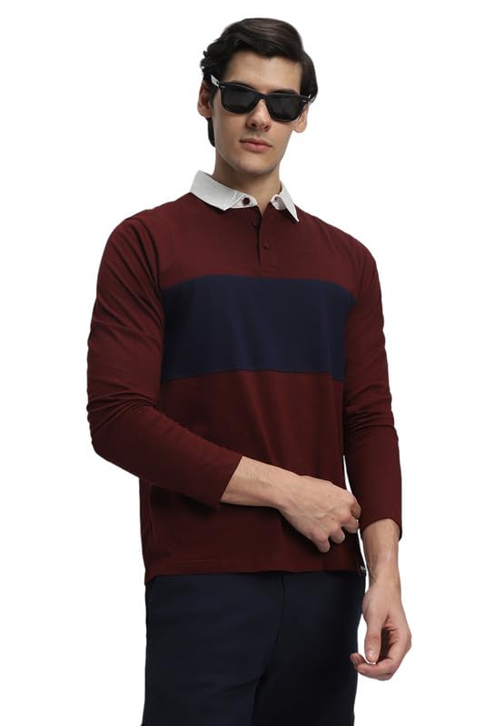 Image of Dennis Lingo Men's Cotton Polo Neck Tshirt, Regular Fit Long Sleeve