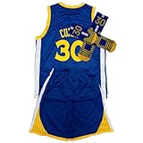 Youth Basketball Jersey #30 Basketball Tank Top Track Shorts Socks Set Blue Size-28