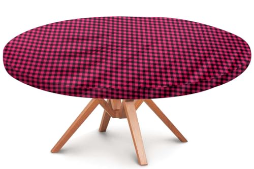 Image of The Furnishing Tree Round Elastic Fitted Dining Table Cover WxL 54x54 Inches Checkered Pattern Maroon