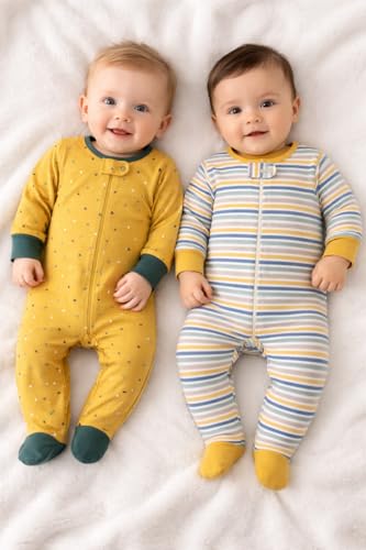 Image of TuddyBuddy 100% Cotton Multi Color Zipper Romper Sleepsuit /Romper /Jumpsuit for Baby Boy & Baby Girl