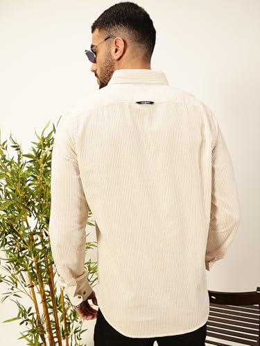 Image of Thomas Scott Men's | Slim Fit | Striped Design | Button-Down Collar | 100% Cotton Casual Shirt for Mens
