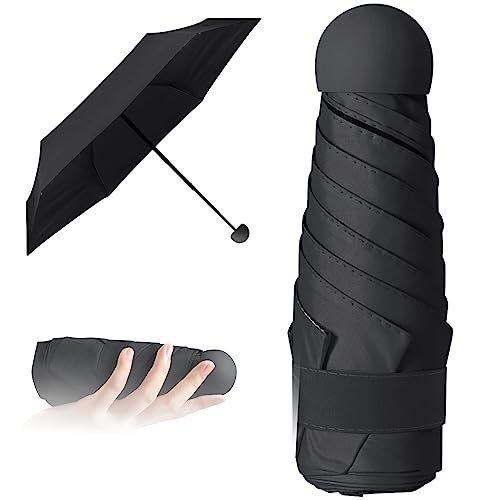 Vicloon Mini Regenschirm, UV Taschenschirme Mit 5 Rippen, 210T Stoff & Aluminium Schirmständer, Sonnenschutz Regenschirm Im Freien, Goldener Griff, Leicht Kompakt - Schwarz Vicloon Mini Regenschirm, UV Taschenschirme Mit 5 Rippen, 210T Stoff & Aluminium Schirmständer, Sonnenschutz Regenschirm Im Freien, Goldener Griff, Leicht Kompakt - Schwarz