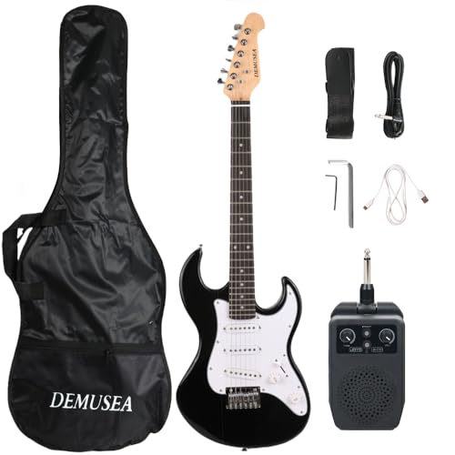 36 inch travel electric guitar kit 3/4 size short scale black color with mini 4effects bluetooth rechargeable 5W amp fixed bridge suitable for starter beginner teenage practice strap gigbag in(BMI30)