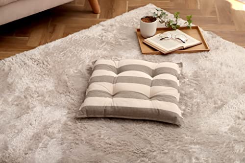 イケヒコ コーポレーション クッション オーガニックコットン seat フロー シート ベージュ 約43×43cm 手洗い インド綿 ボーダー 日本製 通年 オールシーズン #1210880020201