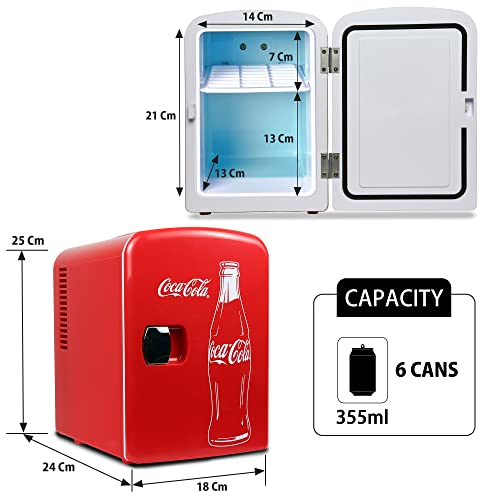 Coca Cola Mini Fridge for Bedroom Cosmatic Office 4L Small Refrigerator 6 Can Mini Dorm Fridge Portable Cooler 12V DC 110V AC Personal Travel Snacks Drinks Red by Koolatron - Image 6