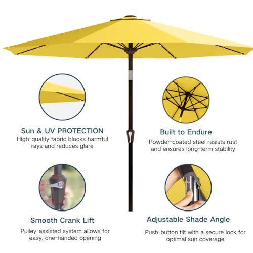 Image of 9' Solar LED Patio Umbrella with Tilt & Crank|8 Sturdy Ribs,UV Protection,Outdoor Market Table Umbrella for Deck,Lawn,Pool,Backyard(Yellow)
