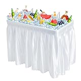 Real Relax Outdoor Ice Cooler Table, Fill and Chill Desk for Food Drink Beverage, Foldable Party Ice Cooler Table for Camping BBQ Outdoor White
