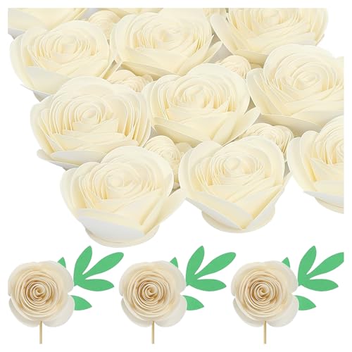 Mverse Fleurs artificielles 3D mini roses blanches, mini fleurs en papier pour décoration de cadre boîte à ombres personnalisée, créations artisanales DIY pour cadeau (18 pièces, laiteux)