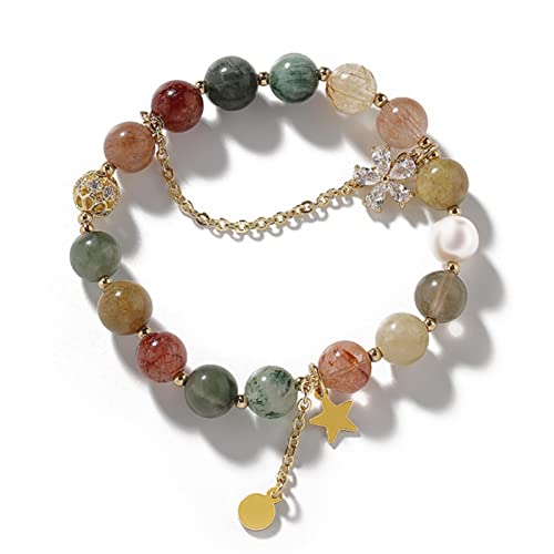 TYUTYU Natürliche Kristall Charm Armbänder for Frauen Bunte Rutlierung Quarzarmbänder Armreifen Mädchen Geburtstag Zeremonie Glück Schmuck (Length : 19cm, Metal Color : Rutilated Quartz) Cover