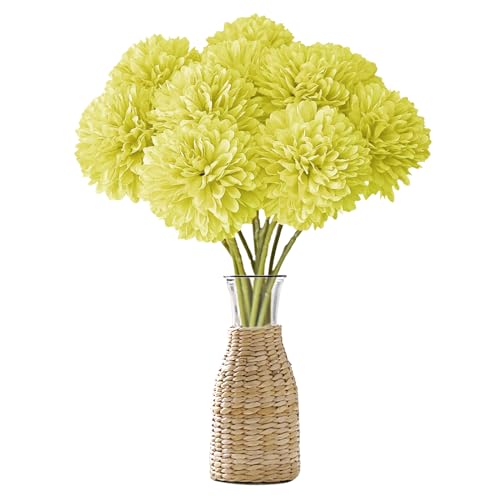 MUYAPAY 12 Stück Künstliche Hortensienblüten Zitronengelb Künstliche Blumen Chrysantheme Kunstblumen Künstliche Kugel-Chrysanthemen Seide Pompon Chrysantheme, für Hausgarten Party,Hochzeits Deco