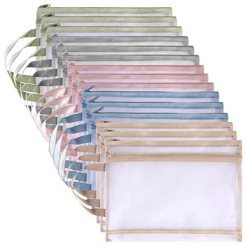 Pochette en maille A4 SEUNMUK lot de 15 sacs de rangement bicolores pour documents et puzzles