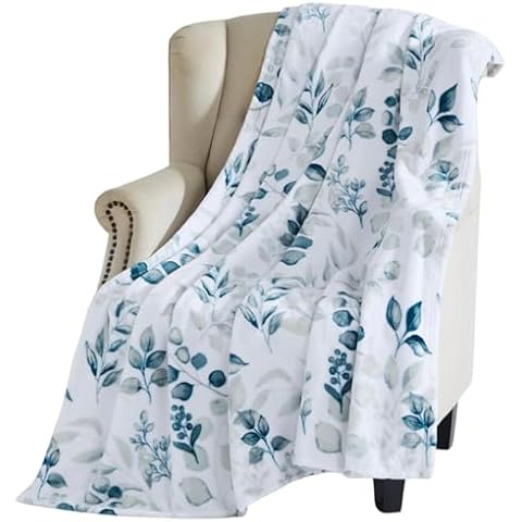Serafina Home Throw Blanket: Velvelty Soft, Durable Fleece Accent for Bed or Couch (Teal and Gray Berries, 50 x 70 inches) Cover