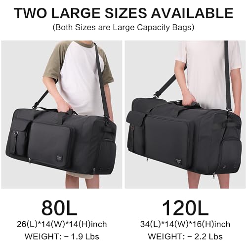 Extra Large Duffle Bag for Men, Collapsible and Foldable Travel Bag (80L, Black)