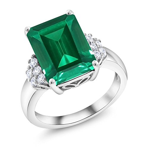 Gem Stone King 5-10 Cttw Gemstone Birthstone Engagement Ring For Women | 14X10MM Emerald Cut | 925 Sterling Silver | Wedding Anniversary Promise Ring | Available In Size 5, 6, 7, 8, 93