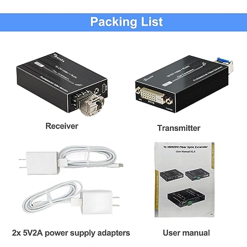 Image of Mini 4K@60Hz HD DVI Fiber Video Extender DVI to Fiber Converter Optical Transceiver Up to 20km Data Rate up to 10.2Gbps Over Single-Mode with 3.5mm External Stereo Audio