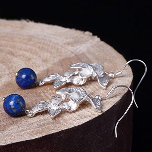Boucles d'oreilles à Fleurs S925 en lapis-lazuli, le cadeau rétro idéal - 7